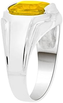 Sterling Silver White Rhodium, Classic Ring Men Guy Gent Synthetic Nov Birthstone Yellow CZ
