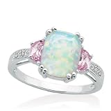 Created Opal, Pink Sapphire and Diamond Ring