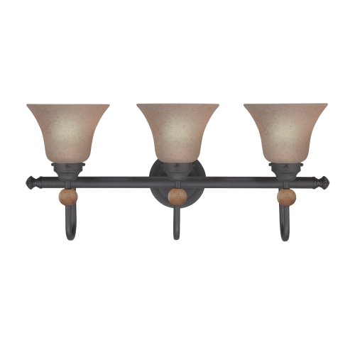 Westinghouse 64089 Symphony Hall Three-Light Upward Wall Sconce, Distressed Black with Speckled Bronze Globes