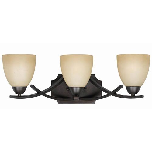 Best Price Triarch International 33240/3 Value Series 240 Collection 3-Light Vanity Fixture, English Bronze with Antiqued Cognac Painted Glass