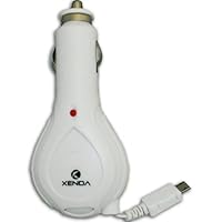 White Retractable Micro USB Plug in Car Charger Lighter Socket DC Power Adapter for Straight Talk LG Optimus Black - Straight Talk LG Optimus Logic - Straight Talk LG Optimus Q