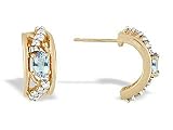 14K Yellow Gold Genuine Oval Aquamarine and Diamond Hoop Earrings
