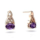 14k Rose Gold Oval Genuine Amethyst Celtic Knot Earrings