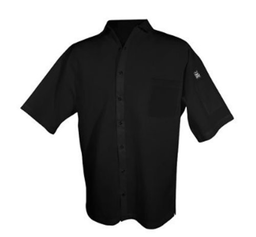 San Jamar CS006BK Chef Revival 24/7 Poly Cotton Blend Short Sleeve Unisex Cook Shirt with Snap Closure Bottons, Large, Black