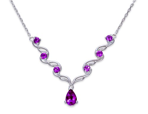 Eye catchy 2.00 carats total weight Pear & Round Shape Amethyst Multi Gemstone Necklace in Sterling Silver