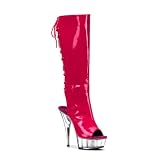 Pleaser Shoes Women's DELIGHT-2018, 5 3/4" Heel Open Toe Lace-UP Knee Boot, available 4 colors