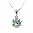 Sterling Silver Pink, Lavender, and Light Yellow cz, Simulated Aquamarine cz, and Simulated Diamond cz Multi Color Flower Pendant