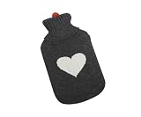 Bouillotte Recouverte d'un Tricot Grise Coeur Blanc