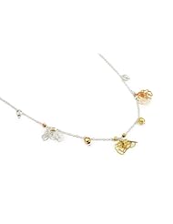 Tri-Color Sterling Silver Rose Necklace 17+1 Inches