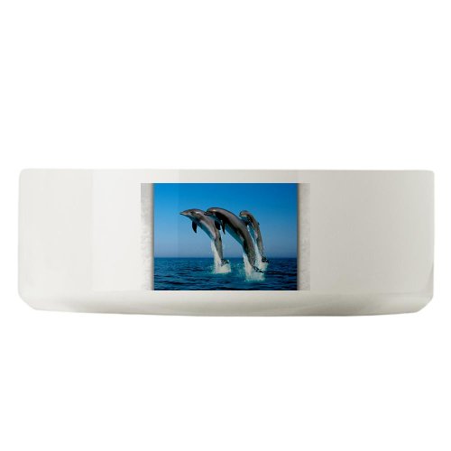 Large Dog Cat Food Water Bowl Dolphins Dancing