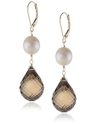 14k Yellow Gold Smokey Topaz and Freshwater Cultured Pearl Earrings