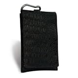 Black Amazonia leather cell phone bag with carabiner for Blackberry, HTC Incredible, Aria, Legend, Desire, iPhone, Motorola Droid