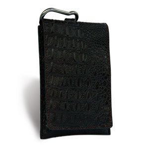 Black Amazonia leather cell phone bag with carabiner for Blackberry, HTC Incredible, Aria, Legend, Desire, iPhone, Motorola Droid