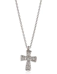 KC Designs "Faithfully Yours" Diamond 14k White Gold Baby Cross Pendant Necklace, 16" .03 cttw
