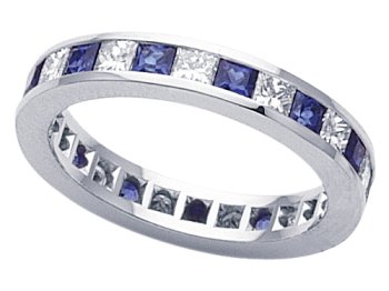 2.70 cts Genuine Sapphire Eternity Band - Platinum, 18kt White or Yellow Gold