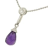 Amethyst Briolette Pendant w/ Diamond on Chain .03cttw