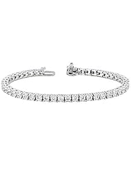 Platinum Sophisticated Diamond Tennis Bracelet featuring 55 Prong Set Round Brilliant Cut Diamonds in Basket Style Settings. 5 1/2 CTW