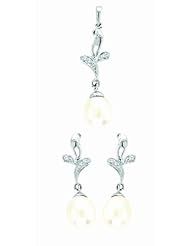 14K White Gold 0.03 cttw Hollywood Elegance Diamond and White Pearl Set