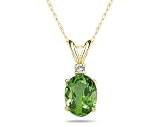 11X9mm Oval Peridot and Diamond Stud Pendant in 14K Yellow Gold