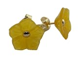 Yellow Jade Small Simple Plumeria Earrings, 14k Gold