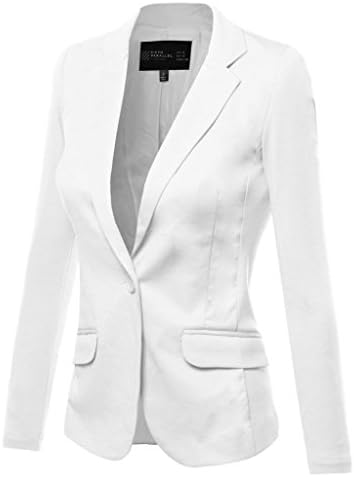 FPT Womens Basic Single Button Boyfriend Blazer WHITE MEDIUM