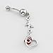 316L Surgical Steel 14G Clear Crystal Lovely Red Rose with Leaf Heart Dangle Navel Ring Belly Bar Button + Belly Retainer