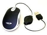 Mini optical usb mouse with retractable cable in Black