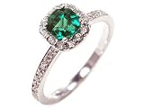 Emerald and Diamond 18k White Gold Ring Size 6 Ctw 1.30