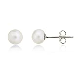.925 Sterling Silver Genuine Freshwater Cultured 5.5-6mm Button Pearl Stud Earrings
