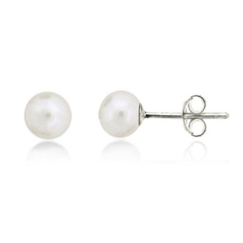 Sterling Silver Freshwater Cultured White Button Pearl 5.5-6mm Stud Earrings