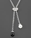 Sterling Silver Onyx, Freshwater Pearl & Diamond Necklace (1/5 ct. t.w.)