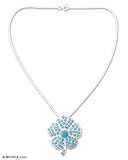 Brooch necklace, 'Blue Blossom 17.3 L
