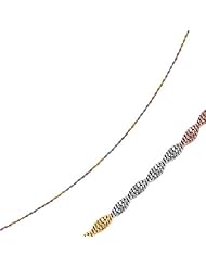 Silver with Rose Rhodium Yellow Finish Shiny Diamond Cut Singapore Like Tri-Color Fancy Anklet with Lobster Clasp