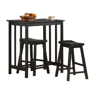 MAN CAVE 3 Piece Black Finish Table & Saddle Bar Stool Set