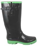 Women's Black and Green Waterproof Rubber Rain Boots