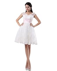 A-line V-neck Lace Knee Length Natural   Waistline  Dress With a Sash 