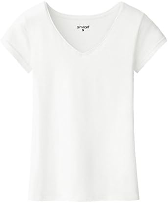 Aimilian Women's Short Sleeve V Neck T-Shirt Petite Cotton Tees in sizes XS（ White）