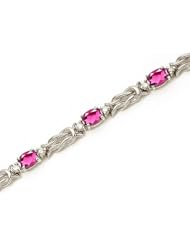 14k White Gold Natural Pink-Topaz And Diamond Tennis Bracelet