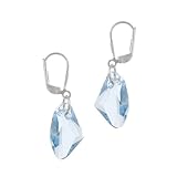 Sterling Silver Aqua Swarovski Elements Freeform Drop Lever Back Earrings