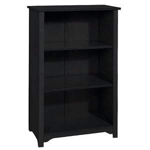 Oxford 24 Inch Black Three - Shelf Open Bookcase, THREE-SHELF 24W, BLACK