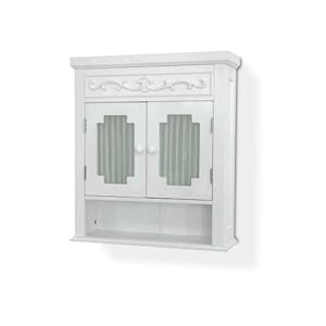 Elite Home Fashions Lisbon Collection Shelved Wall Cabinet with Glass-Paneled Doors White