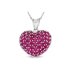 2 Carat Ruby and Diamond 14K White Gold Heart Pendant w/Chain