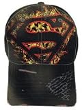  : Superman Flex Fit Frayed Flaming Logo Baseball Hat