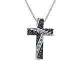 Black and White Diamond Cross Pendant 1/4 Carat (ctw) in 14K White Gold
