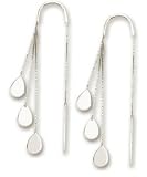 14k White Triple Tear Drop Design Threader Earrings