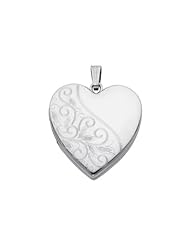 Sterling Silver Engraved Heart Locket Pendant (0.95" or 24mm Height)