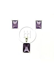Sterling Silver -Earrings Set Square Stud Amethyst (PS-1008-A)