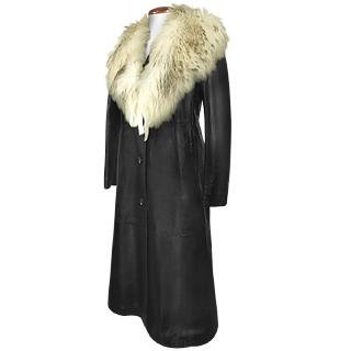 Fox-Collar Black Leather Coat