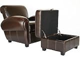 Contemporary Full Leather Reclining Club Chair & Ottoman