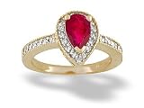 14K Yellow Gold Genuine Pear Ruby and Diamond Couture Ring